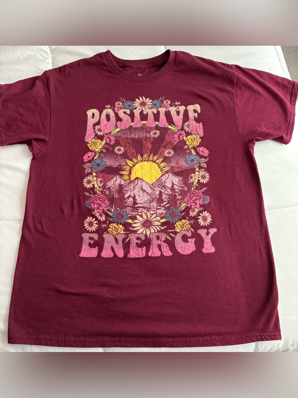 Positive Energy Graphic Tee - Burgundy Top